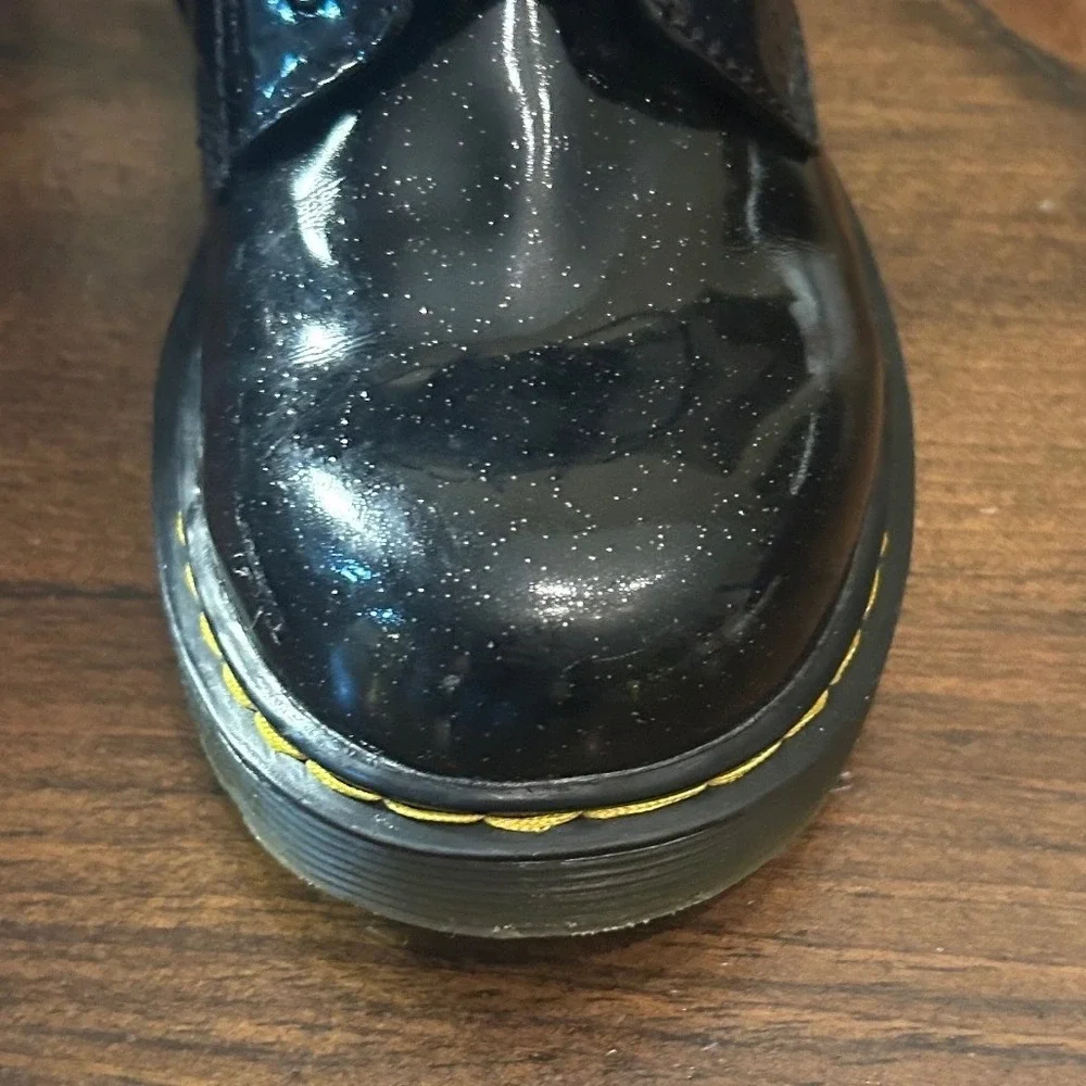 Dr Martens Kids Glitter Patent Boots‎ Black Lace Zip Youth Size 4
